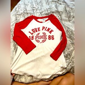 Pink baseball tee with 3/4 quarter sleeves